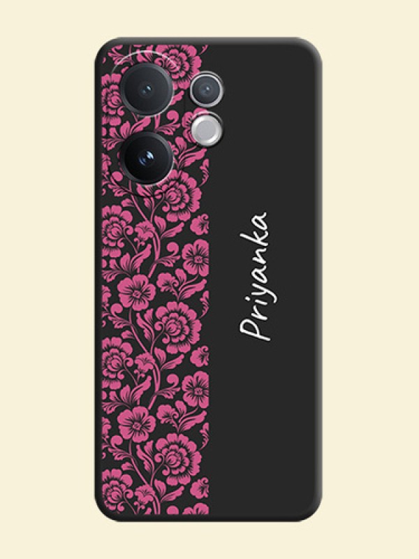 Pink Floral Pattern Design With Custom Text On Space Black Custom Soft Matte Mobile Back Cover - Vivo T4 Pro 5G