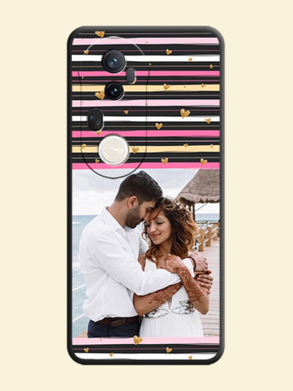Multicolor Lines and Golden Love Symbols Design on Photo On Space Black Custom Soft Matte Mobile Back Cover - Vivo T4 Ultra 5G
