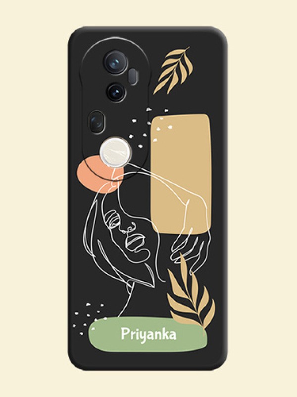 Custom Text With Line Art Of Women & Leaves Design On Space Black Custom Soft Matte Mobile Back Cover - Vivo T4 Ultra 5G