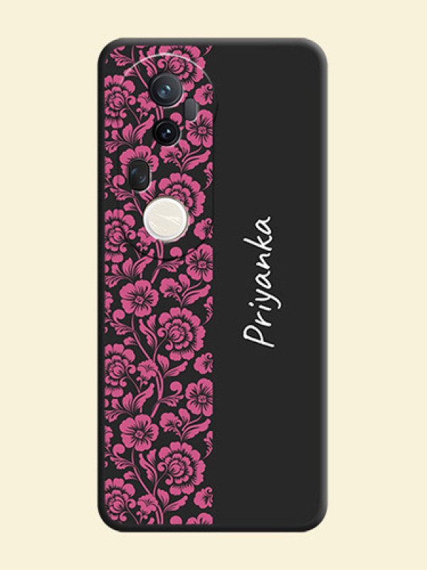 Pink Floral Pattern Design With Custom Text On Space Black Custom Soft Matte Mobile Back Cover - Vivo T4 Ultra 5G