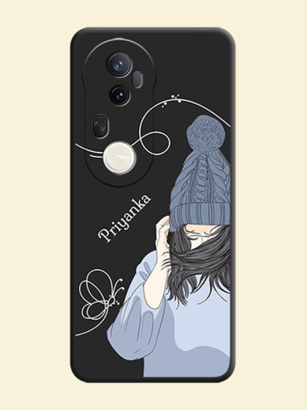 Girl With Blue Winter Outfiit Custom Text Design On Space Black Custom Soft Matte Mobile Back Cover - Vivo T4 Ultra 5G