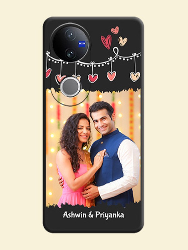 Pink Love Hangings with Name On Space Black Custom Soft Matte Mobile Back Cover - Vivo T4R 5G