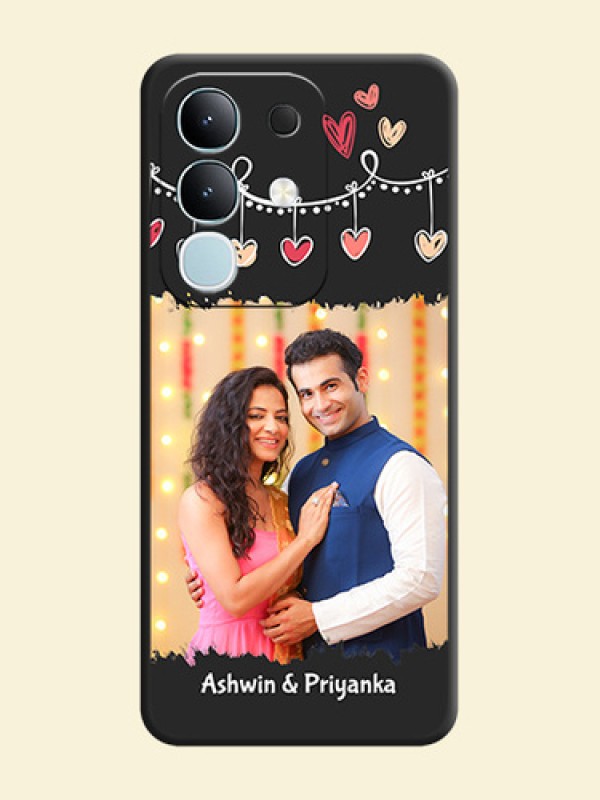 Pink Love Hangings with Name On Space Black Custom Soft Matte Mobile Back Cover - Vivo T4x 5G