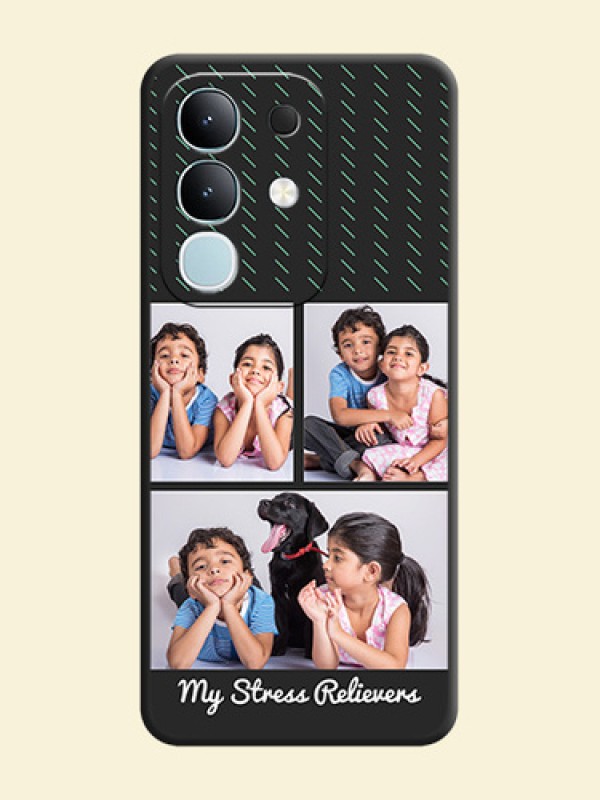 Cross Dotted Pattern with 2 Image Holder On Space Black Custom Soft Matte Mobile Back Cover - Vivo T4x 5G