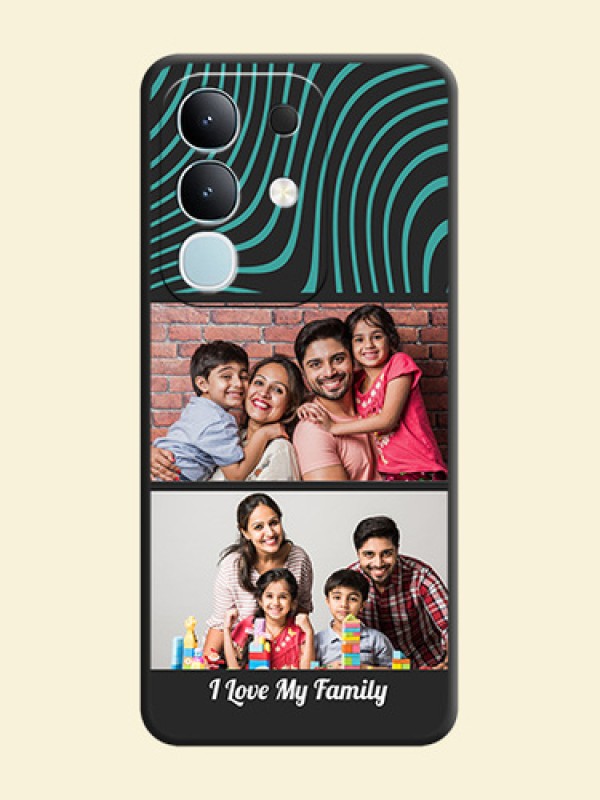 Wave Pattern with 2 Image Holder On Space Black Custom Soft Matte Mobile Back Cover - Vivo T4x 5G