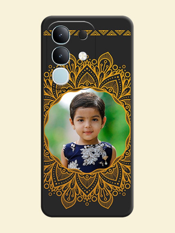 Round Image with Floral Design On Space Black Custom Soft Matte Mobile Back Cover - Vivo T4x 5G
