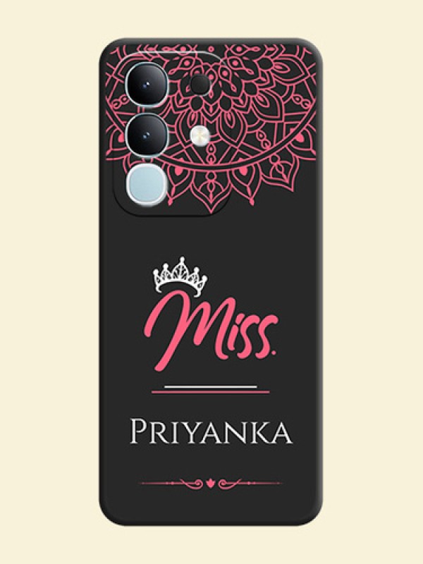 Mrs Name with Floral Design On Space Black Custom Soft Matte Mobile Back Cover - Vivo T4x 5G
