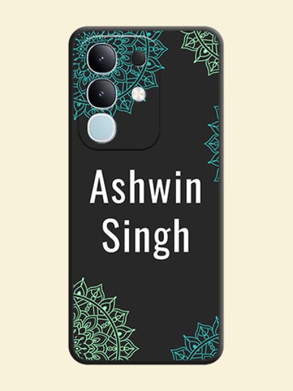 Your Name with Floral Design On Space Black Custom Soft Matte Mobile Back Cover - Vivo T4x 5G