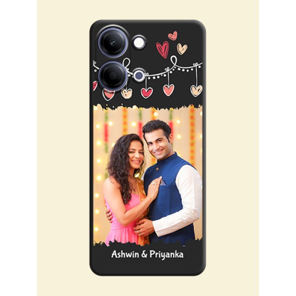 Pink Love Hangings with Name On Space Black Custom Soft Matte Mobile Back Cover - Vivo T5 Lite 44W 5G Pink Love Hangings with Name On Space Black Custom Soft Matte Mobile Back Cover - Vivo T5 Lite 44W 5G