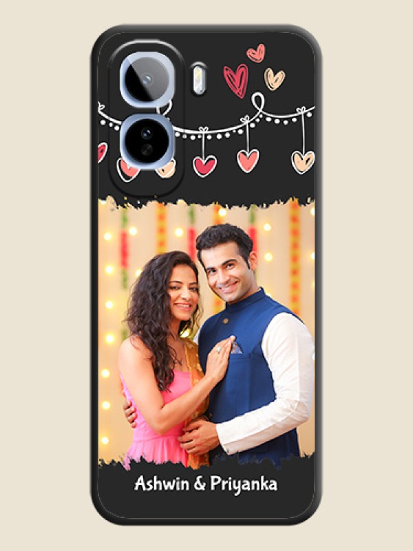 Pink Love Hangings with Name On Space Black Custom Soft Matte Mobile Back Cover - Vivo T5 Pro 5G