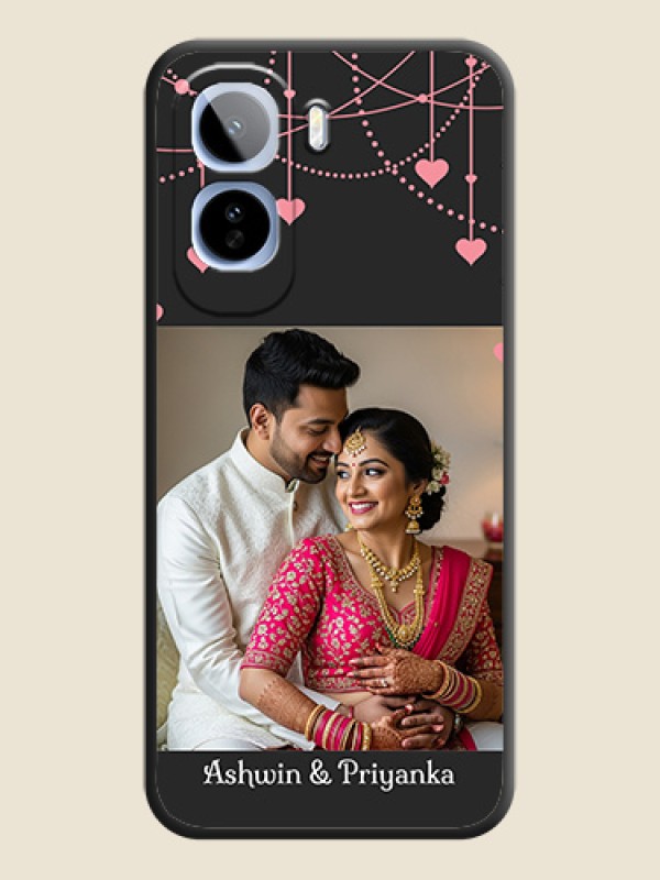 Pink Love Hangings with Text On Space Black Custom Soft Matte Mobile Back Cover - Vivo T5 Pro 5G
