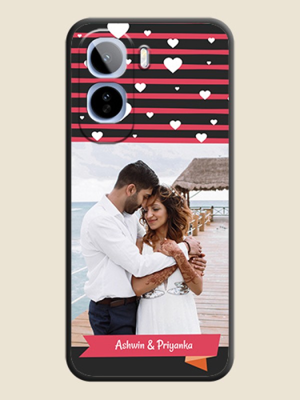 White Color Love Symbols with Pink Lines Pattern On Space Black Custom Soft Matte Mobile Back Cover - Vivo T5 Pro 5G