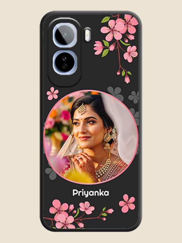 Round Image with Pink Color Floral Design on Photo On Space Black Custom Soft Matte Mobile Back Cover - Vivo T5 Pro 5G