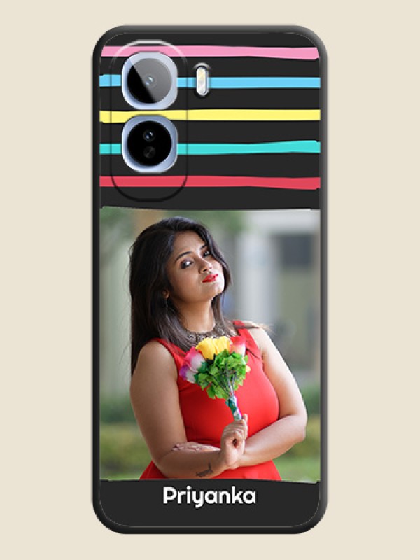 Multicolor Lines with Image On Space Black Custom Soft Matte Mobile Back Cover - Vivo T5 Pro 5G