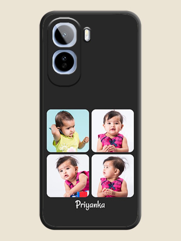 Floral Art with 6 Image Holder on Photo On Space Black Custom Soft Matte Mobile Back Cover - Vivo T5 Pro 5G