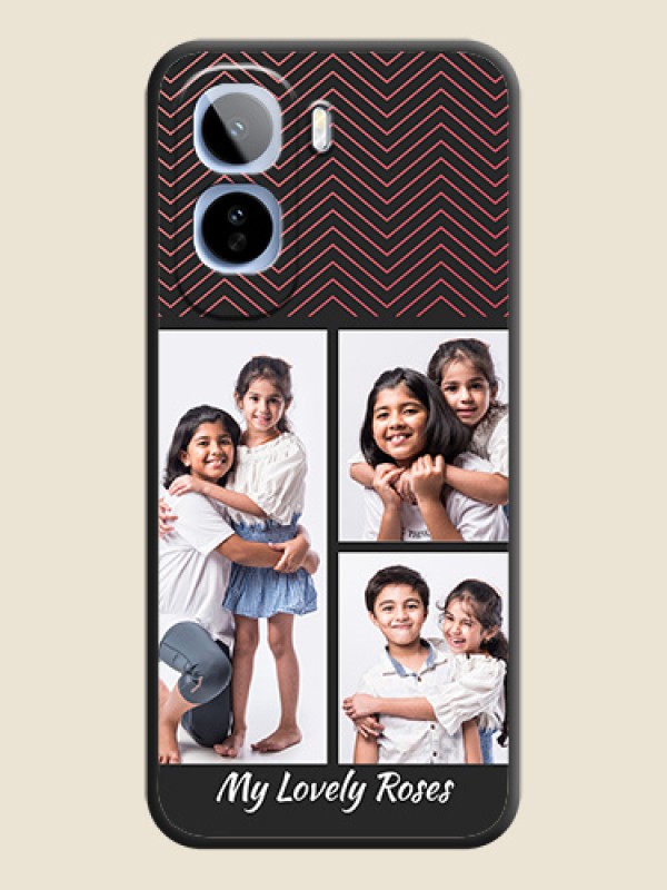 Wave Pattern with 3 Image Holder On Space Black Custom Soft Matte Mobile Back Cover - Vivo T5 Pro 5G