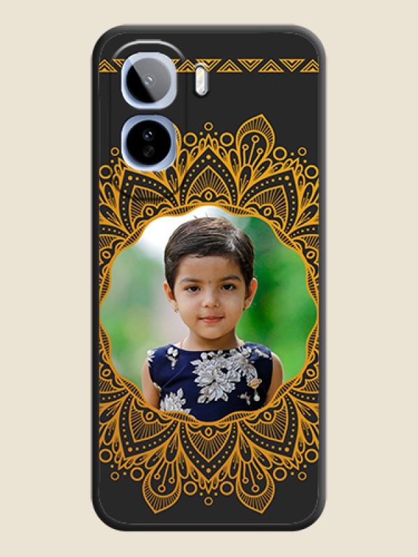 Round Image with Floral Design On Space Black Custom Soft Matte Mobile Back Cover - Vivo T5 Pro 5G