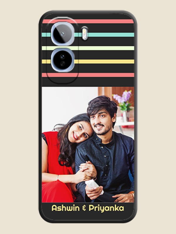 Color Stripes with Photo and Text on Photo On Space Black Custom Soft Matte Mobile Back Cover - Vivo T5 Pro 5G