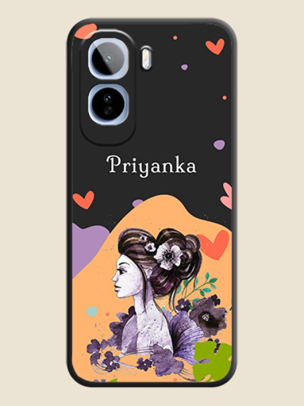 Namecase For Her With Fancy Lady Image On Space Black Custom Soft Matte Mobile Back Cover - Vivo T5 Pro 5G