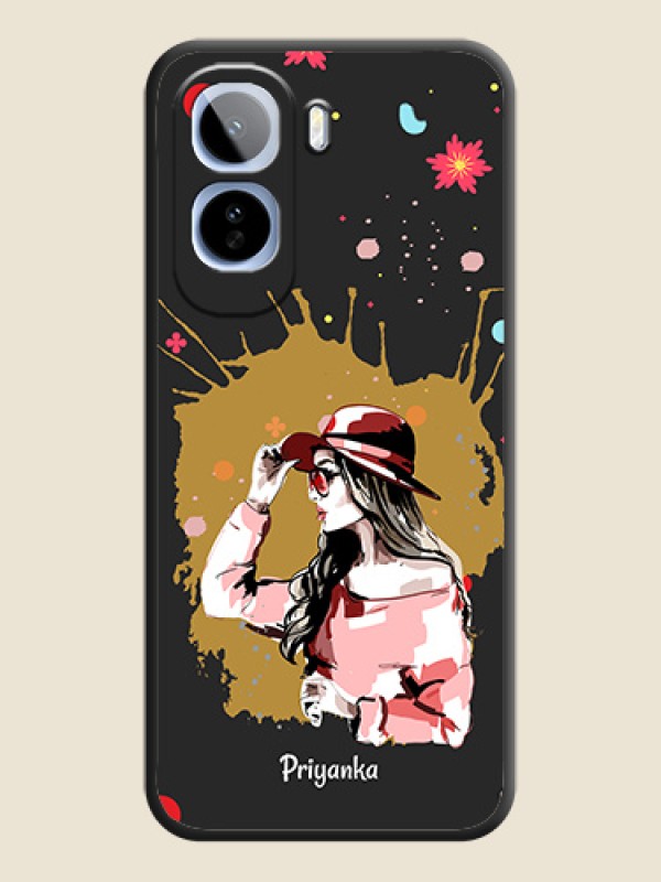 Mordern Lady With Color Splash Background With Custom Text On Space Black Custom Soft Matte Mobile Back Cover - Vivo T5 Pro 5G