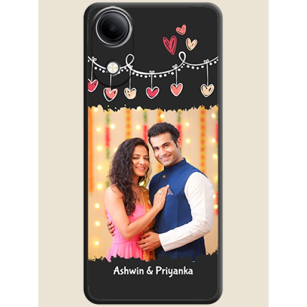 Pink Love Hangings with Name On Space Black Custom Soft Matte Mobile Back Cover - Vivo T5e 4G Pink Love Hangings with Name On Space Black Custom Soft Matte Mobile Back Cover - Vivo T5e 4G
