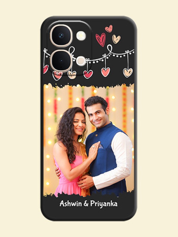 Pink Love Hangings with Name On Space Black Custom Soft Matte Mobile Back Cover - Vivo T5X 5G