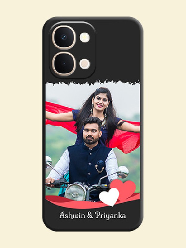 Pin Color Love Shaped Ribbon Design with Text On Space Black Custom Soft Matte Mobile Back Cover - Vivo T5X 5G