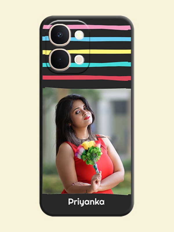Multicolor Lines with Image On Space Black Custom Soft Matte Mobile Back Cover - Vivo T5X 5G