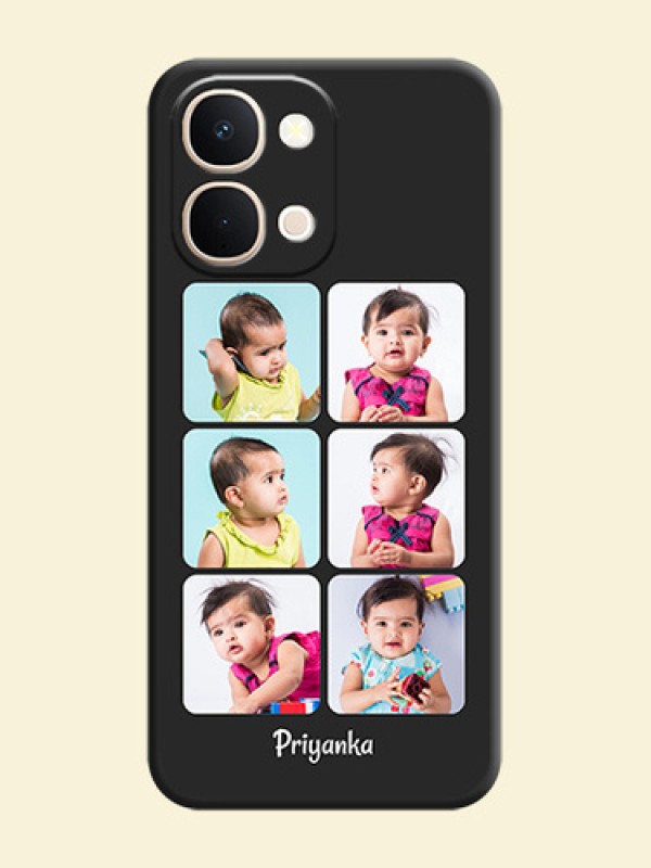 Floral Art with 6 Image Holder on Photo On Space Black Custom Soft Matte Mobile Back Cover - Vivo T5X 5G