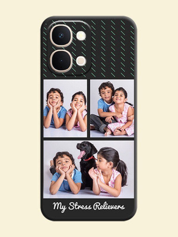 Cross Dotted Pattern with 2 Image Holder On Space Black Custom Soft Matte Mobile Back Cover - Vivo T5X 5G
