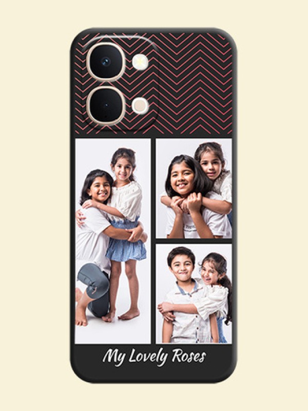 Wave Pattern with 3 Image Holder On Space Black Custom Soft Matte Mobile Back Cover - Vivo T5X 5G