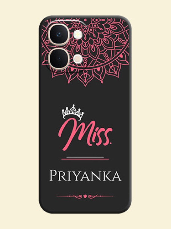 Mrs Name with Floral Design On Space Black Custom Soft Matte Mobile Back Cover - Vivo T5X 5G
