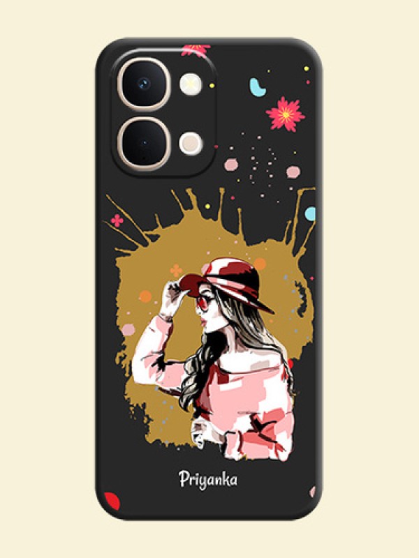 Mordern Lady With Color Splash Background With Custom Text On Space Black Custom Soft Matte Mobile Back Cover - Vivo T5X 5G
