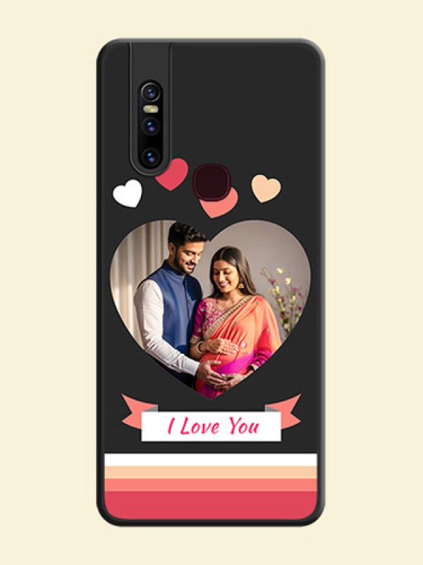 Love Shaped Photo with Colorful Stripes on Personalised Space Black Soft Matte Cases - Vivo V15