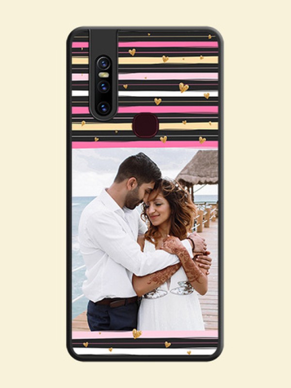 Multicolor Lines and Golden Love Symbols Design on Photo on Space Black Soft Matte Mobile Cover - Vivo V15