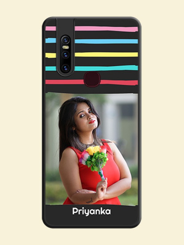 Multicolor Lines with Image on Space Black Personalized Soft Matte Phone Covers - Vivo V15