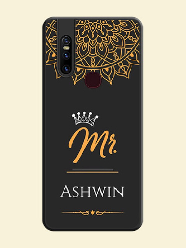 Mr Name with Floral Design  on Personalised Space Black Soft Matte Cases - Vivo V15