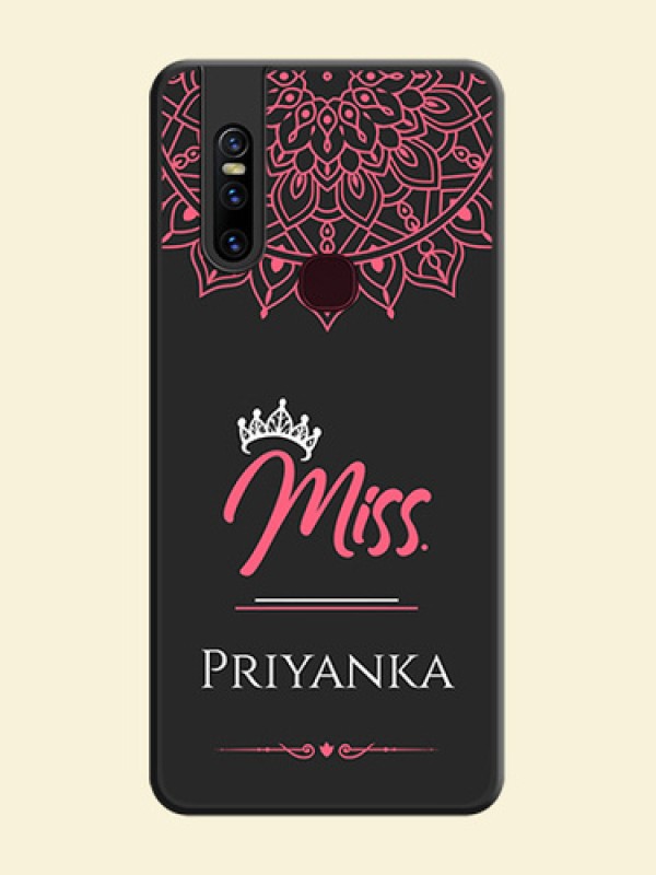 Mrs Name with Floral Design on Space Black Personalized Soft Matte Phone Covers - Vivo V15