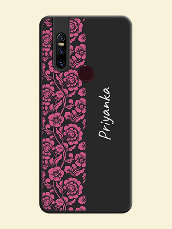 Pink Floral Pattern Design With Custom Text On Space Black Personalized Soft Matte Phone Covers -Vivo V15