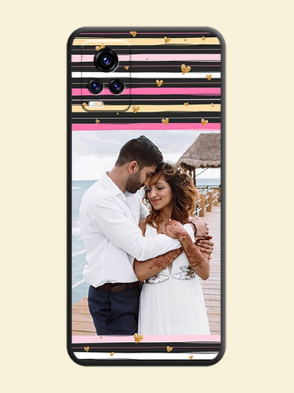 Multicolor Lines and Golden Love Symbols Design on Photo on Space Black Soft Matte Mobile Cover - Vivo V20 Pro 5G
