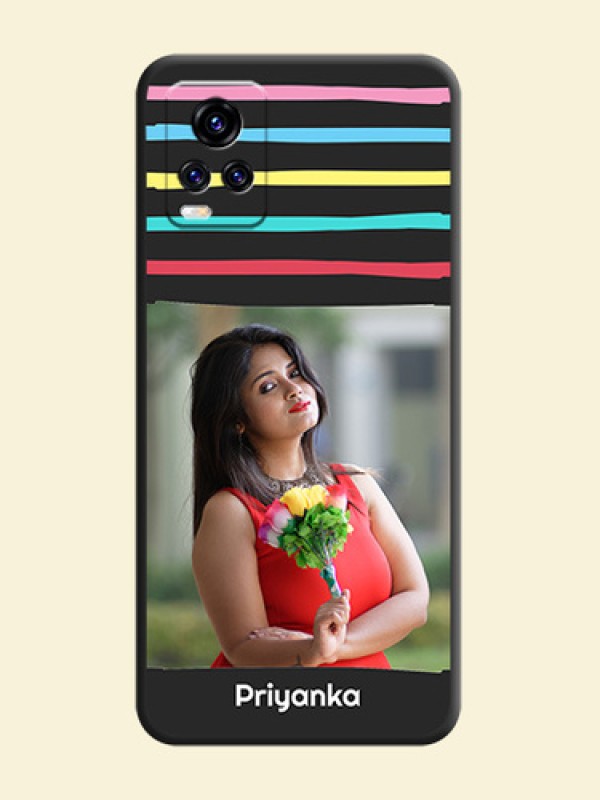 Multicolor Lines with Image on Space Black Personalized Soft Matte Phone Covers - Vivo V20 Pro 5G