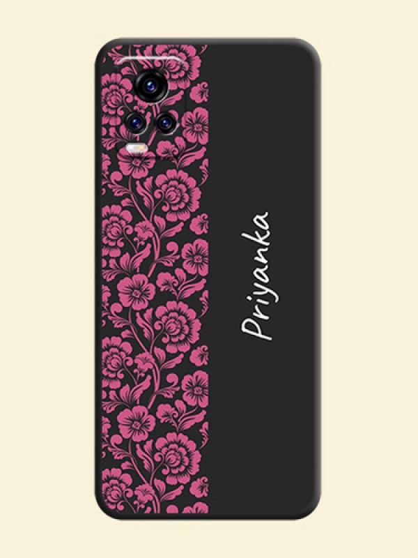 Pink Floral Pattern Design With Custom Text On Space Black Personalized Soft Matte Phone Covers -Vivo V20 Pro