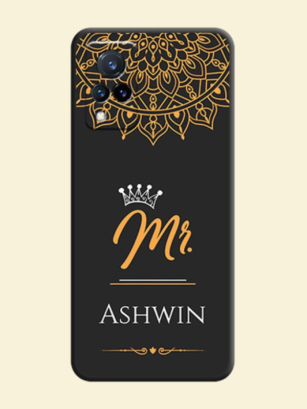 Mr Name with Floral Design  on Personalised Space Black Soft Matte Cases - Vivo V21 5G