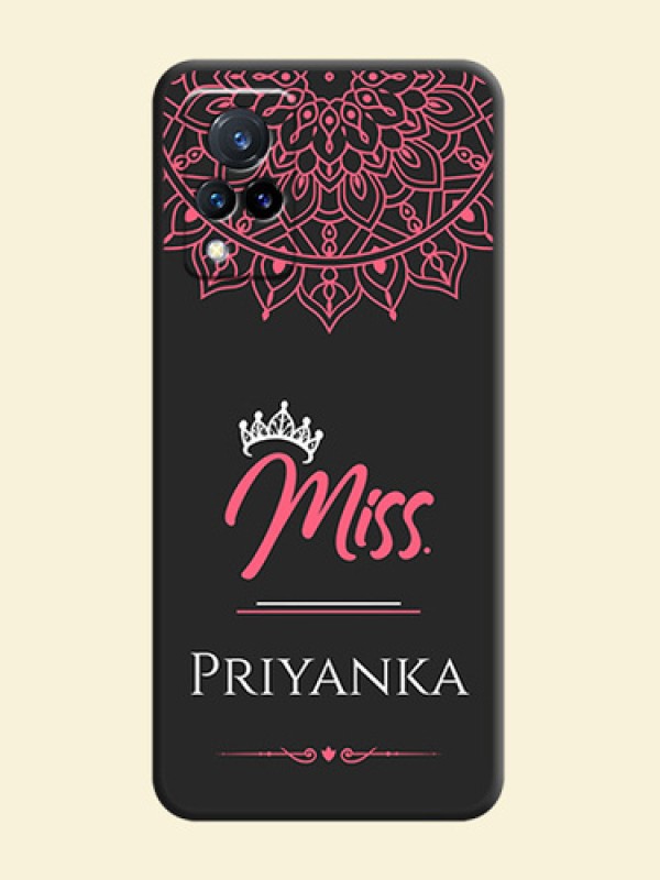 Mrs Name with Floral Design on Space Black Personalized Soft Matte Phone Covers - Vivo V21 5G