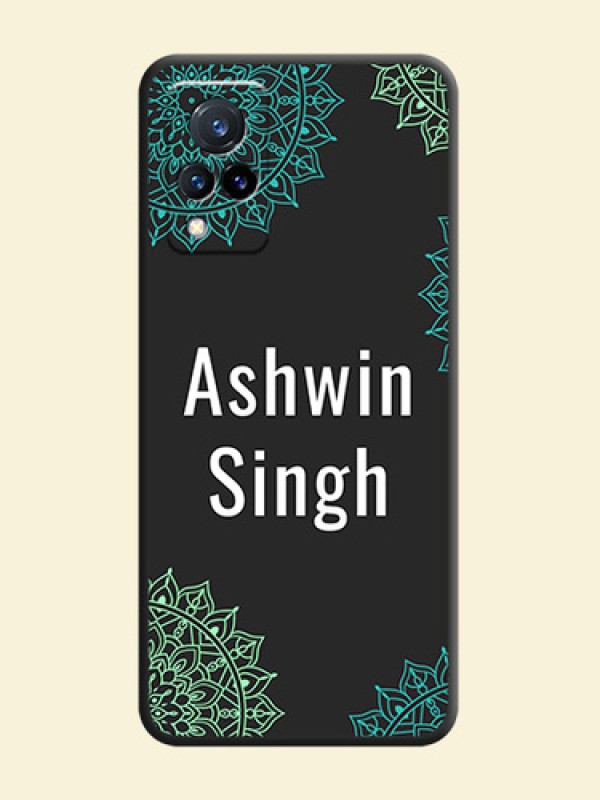 Your Name with Floral Design on Space Black Custom Soft Matte Back Cover - Vivo V21 5G