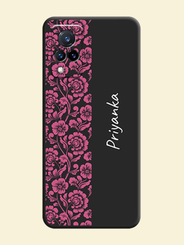 Pink Floral Pattern Design With Custom Text On Space Black Personalized Soft Matte Phone Covers -Vivo V21 5G