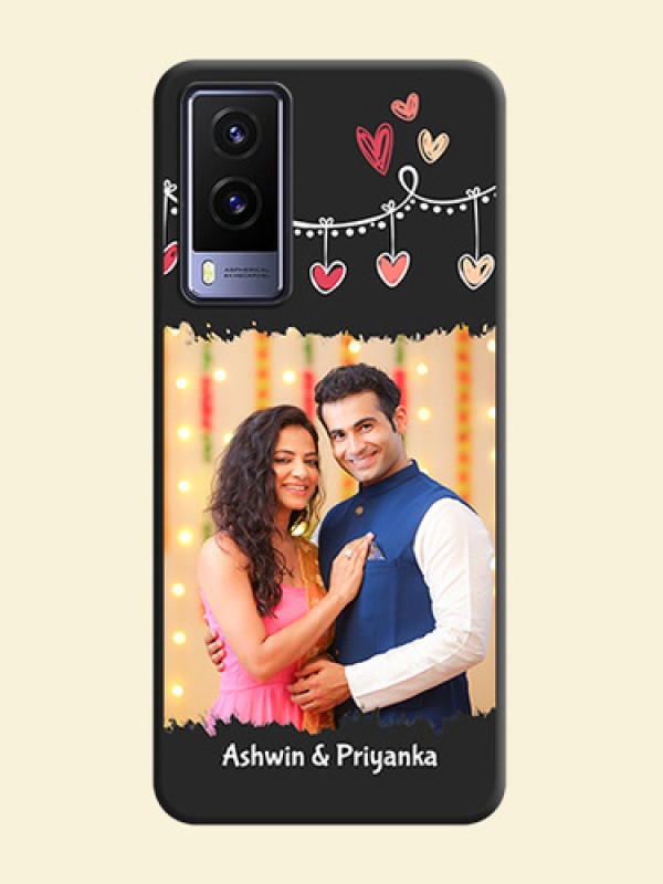 Pink Love Hangings with Name on Space Black Custom Soft Matte Phone Cases - Vivo V21E 5G