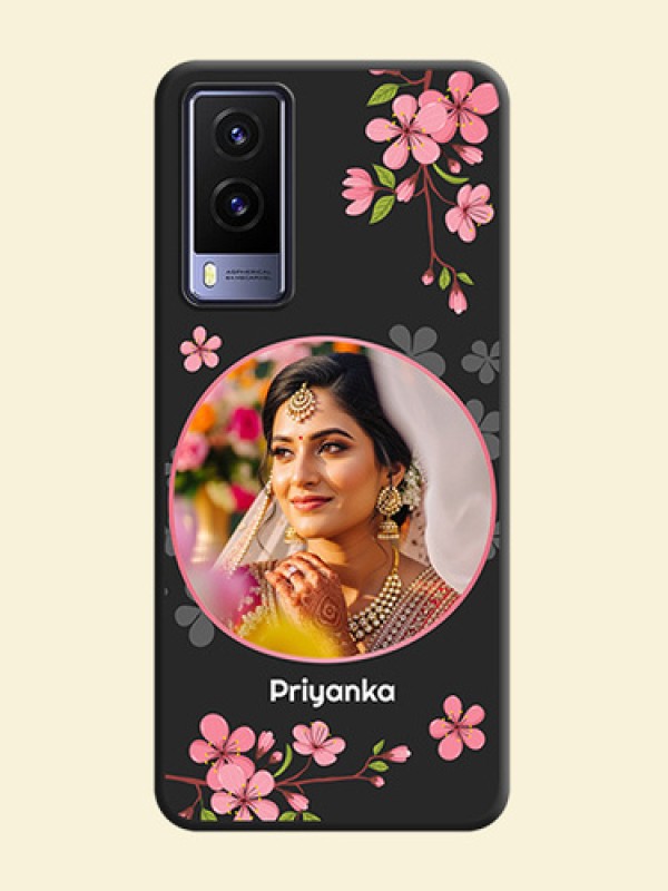 Round Image with Pink Color Floral Design on Photo on Space Black Soft Matte Back Cover - Vivo V21E 5G