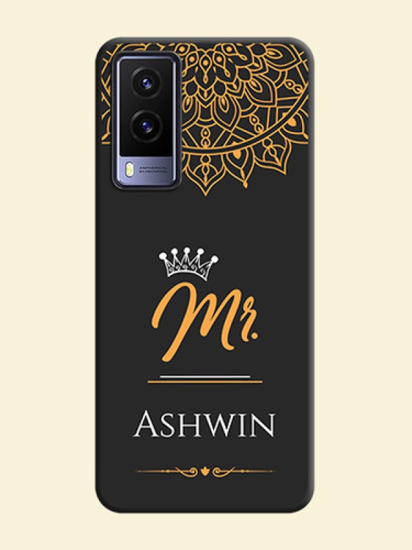 Mr Name with Floral Design  on Personalised Space Black Soft Matte Cases - Vivo V21E 5G