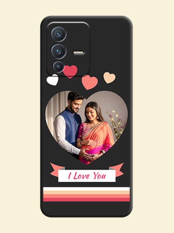 Love Shaped Photo with Colorful Stripes on Personalised Space Black Soft Matte Cases - Vivo V23 5G
